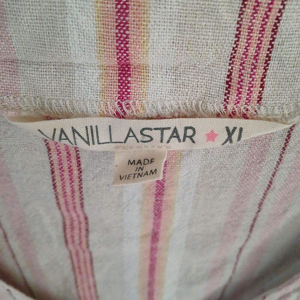 Vanilla Star Linen Short Sleeve Top Striped Comfy Casual Beachy Boho Tropical - Picture 10 of 10